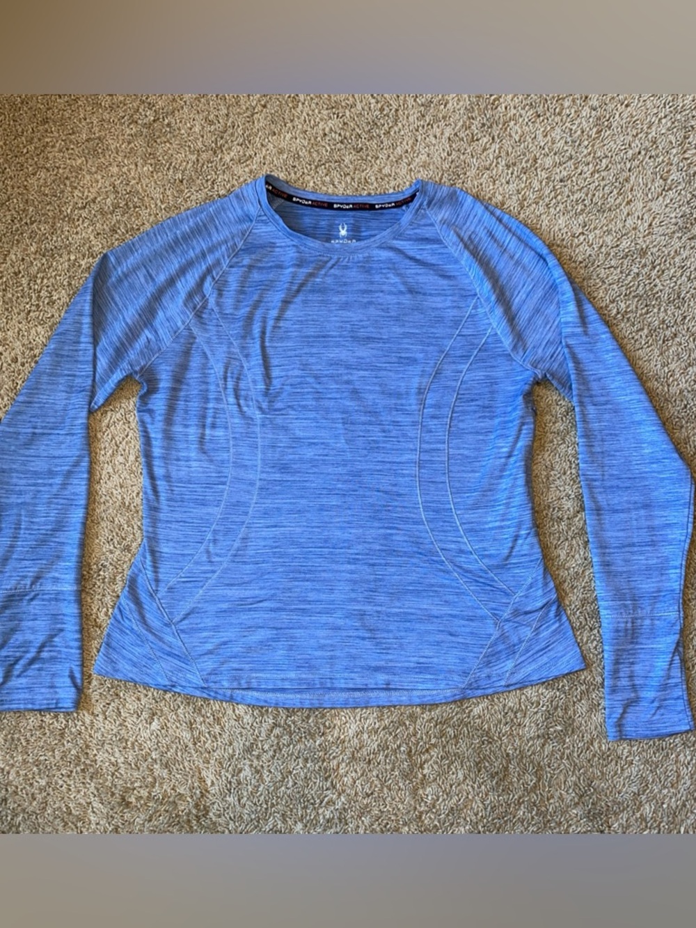 Spyder Active Long Sleeve T Shirt Womens L Blue Stretch Zip Pocket Thumbhole